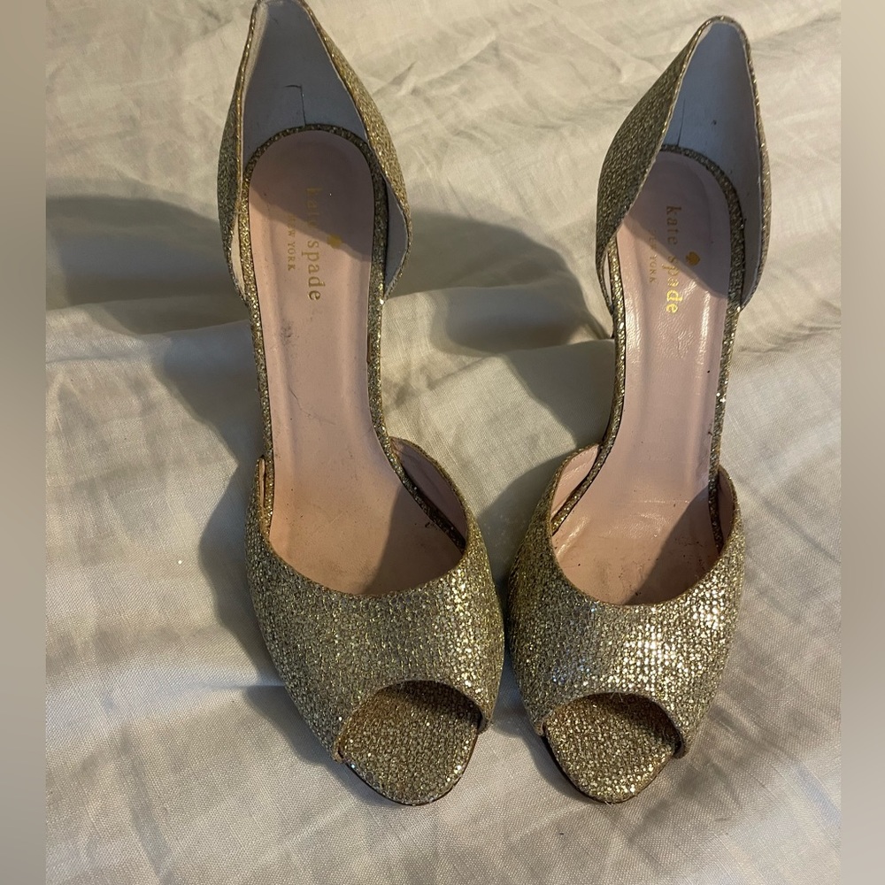 Kate spade gold sparkle peep toe heels